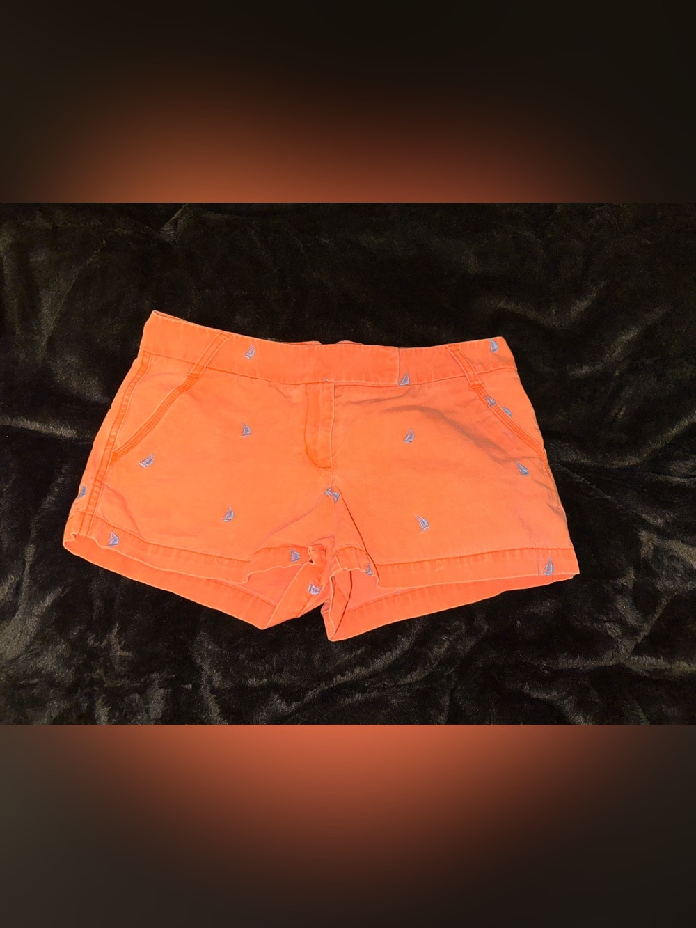 J.Crew Broken-In Chino Shorts w/ Embroidered Sailboats SUNWASHED CORAL Womens 10